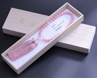 女性用数珠(京念珠)ピンクオパール/水晶仕立の通販・販売